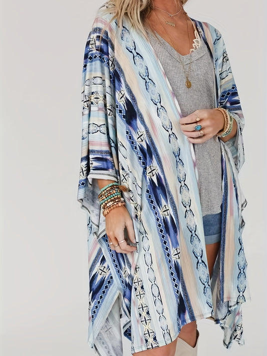 Women's Plus Geometric Print Long Sleeve Cardigan