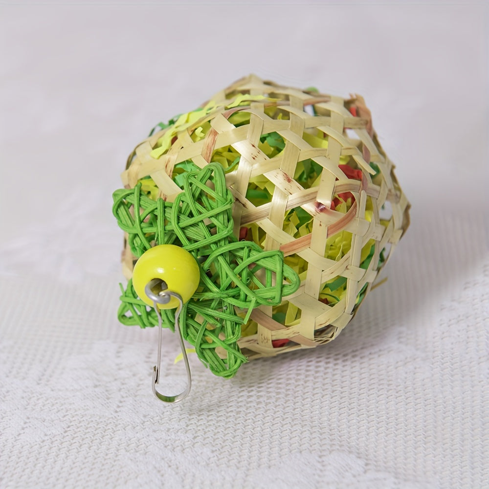 Interactive Bird Toy Rattan Ball with Paper Strips for Cage Enrichment