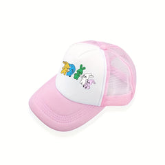 Colorful Rabbit Print Trucker Hat Y2K Pink Baseball Cap Mesh Kpop Sun Hat