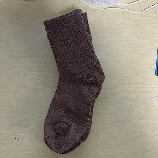 5 Pairs Casual Plain Socks Breathable Comfy Crew Socks for Men Women