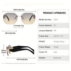 Rimless Rivet Sunglasses Gradient UV400 Driving Beach Summer Glasses