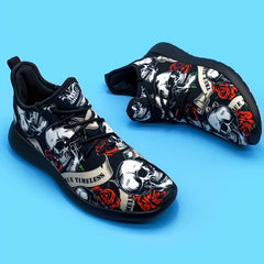 Men's Skull Print Lightweight Running Shoes Soft Sole Non slip Sneakers