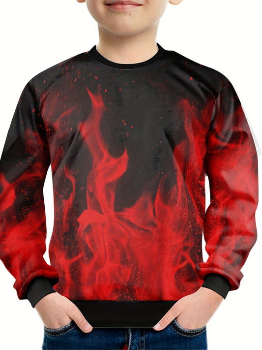 Kids Flame Elements 3D Print Tee Shirt Loose Sports Top