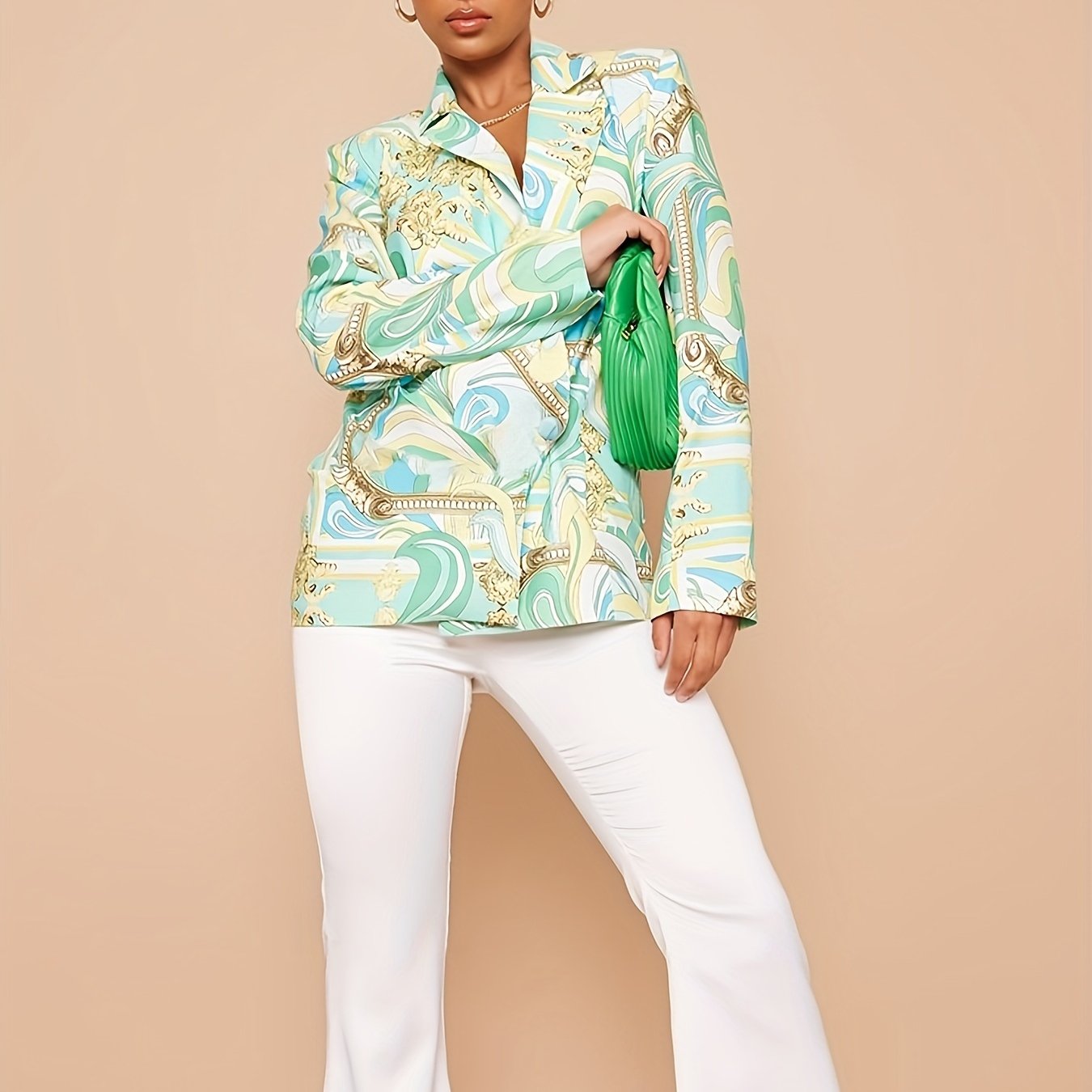  Floral Print Long Sleeve Blazer
