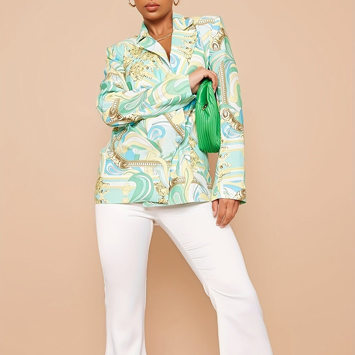  Floral Print Long Sleeve Blazer