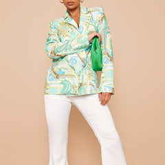  Floral Print Long Sleeve Blazer