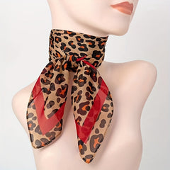 Leopard Print Square Scarf Chiffon Shawl Head Wrap Outdoor Windproof Beach Towel