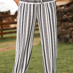 Boho Pockets Tie Front Pants Casual Loose Pants