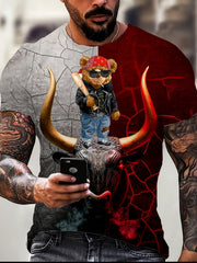 Bear & Bull 3D Print T shirt Men's Street Style Tee Shirt