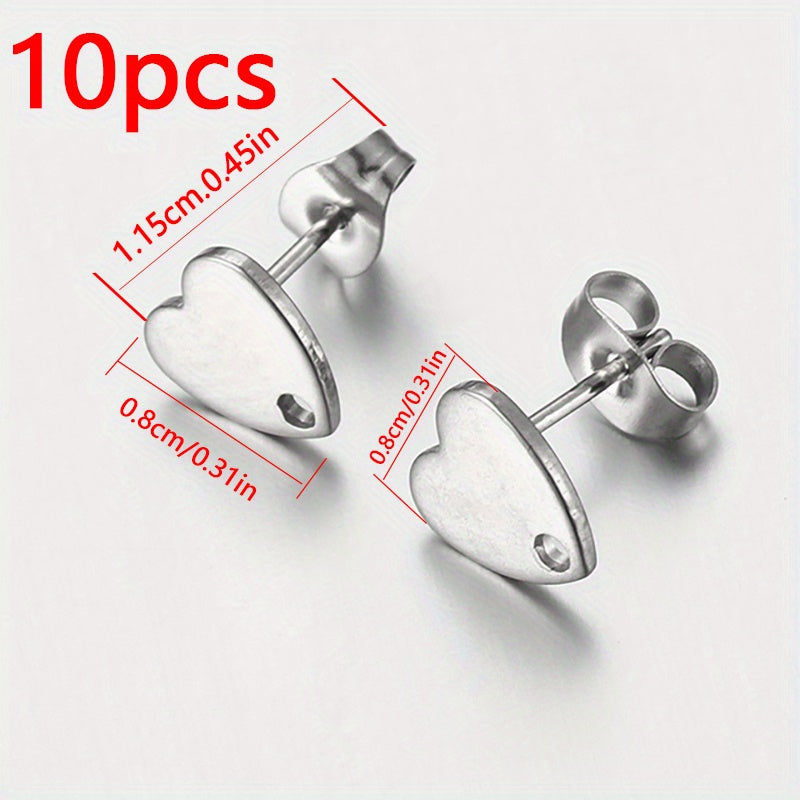 10pcs Golden Love Heart Ear Studs for DIY Earrings Base