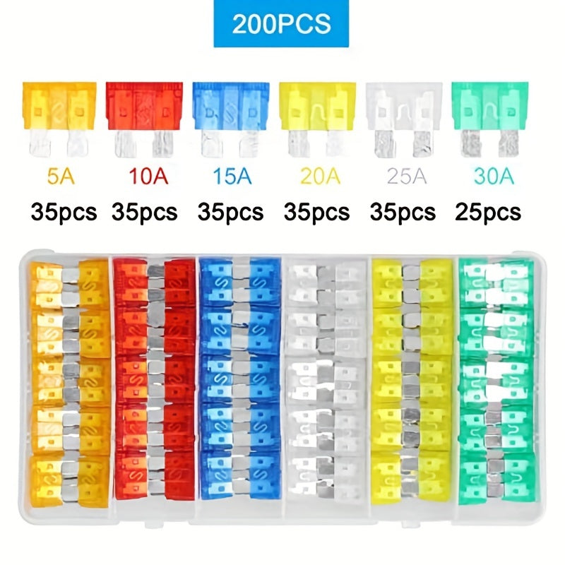 200pcs Car Fuse Assortment Kit with Storage Box 5-30A