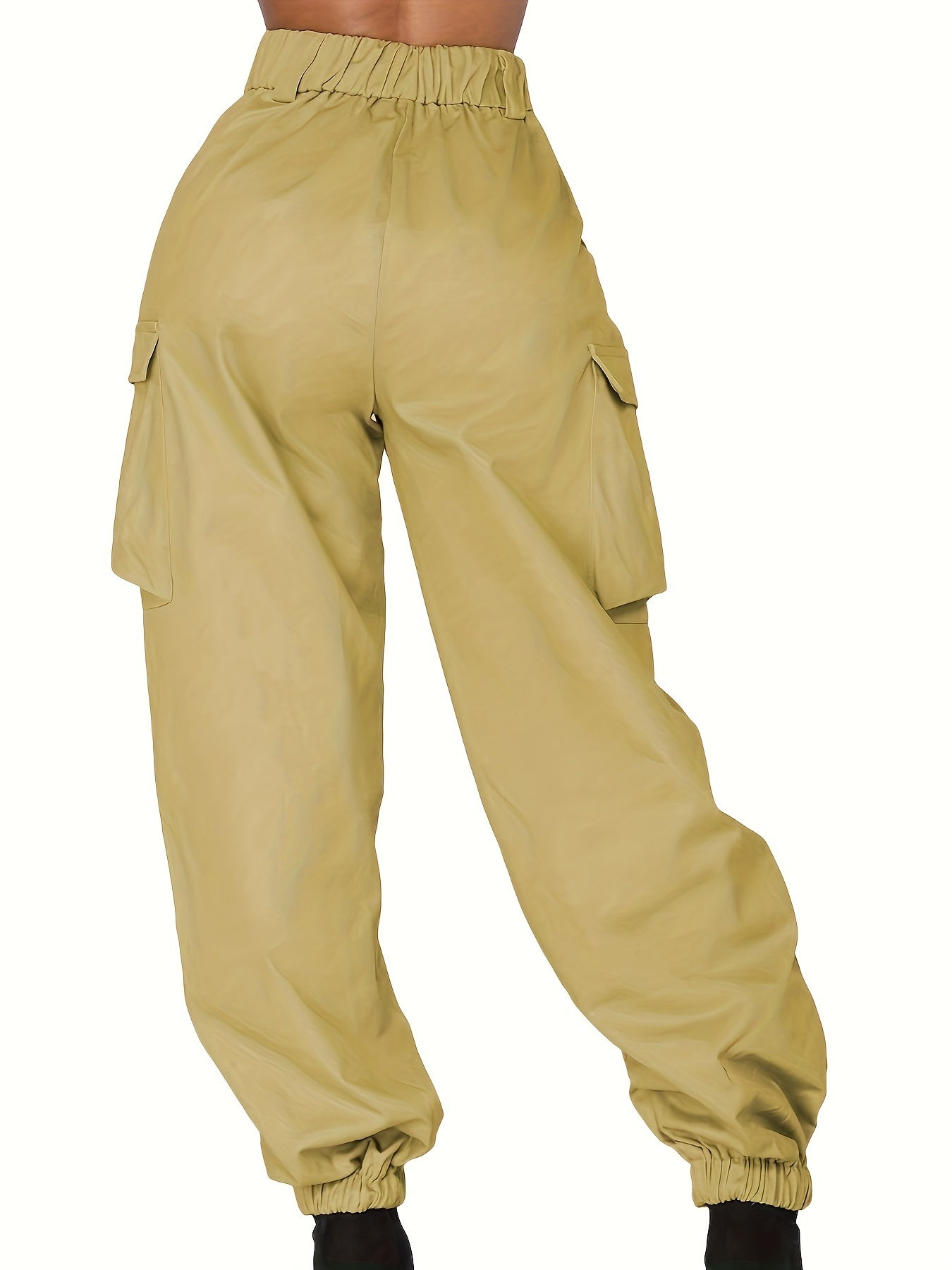 Women's Plus Solid Button Up Elastic High Rise Cargo Trousers