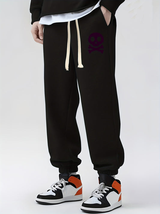 Skull Print Drawstring Sweatpants Loose Fit Joggers For Men