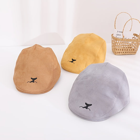 Kids Vintage Beret with Fish Tail Embroidery for Holiday Party
