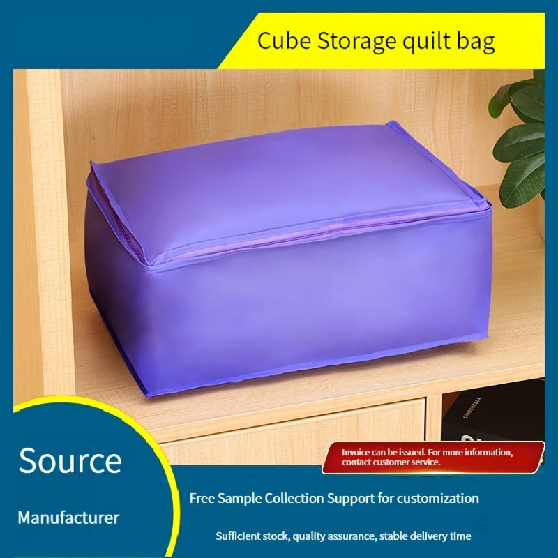 Purple Zippered Clothes Storage Bag Foldable Large Basket