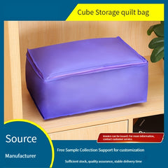 Purple Zippered Clothes Storage Bag Foldable Large Basket