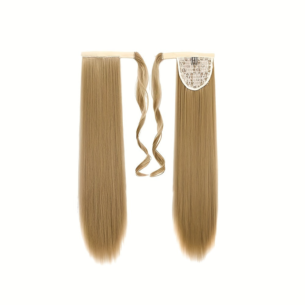 Straight Ponytail Extensions Wrap Around Clip In Synthetic Fiber Ponytail