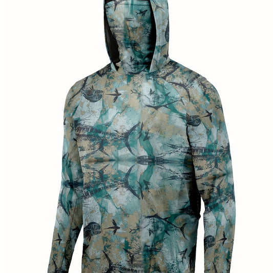 Men's Pattern Long Sleeve Hoodie With Mask Anti UV Sunscreen
