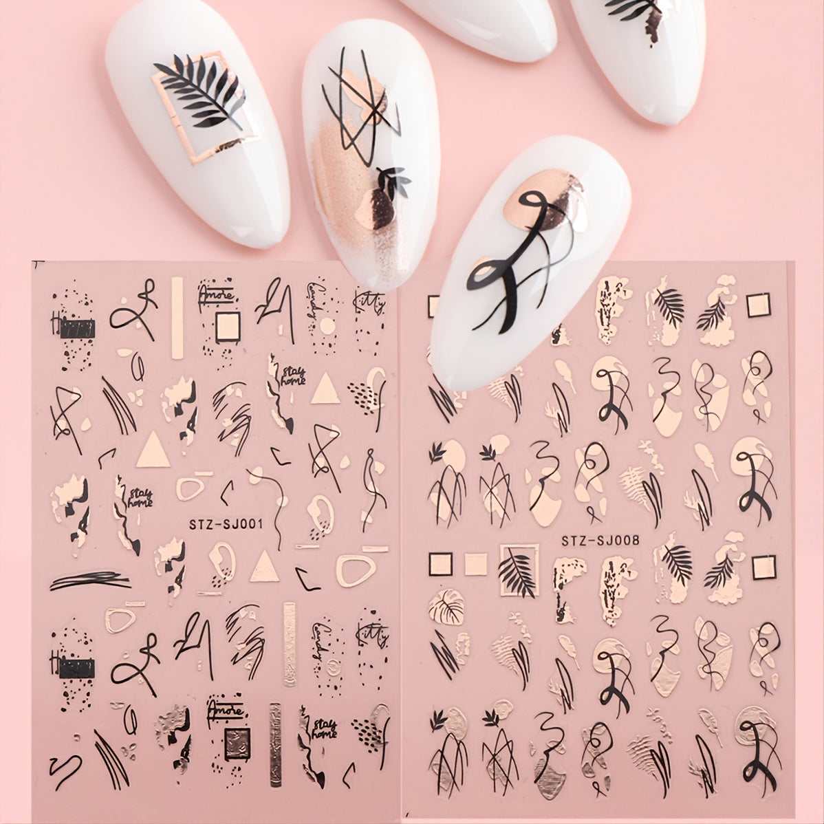Geometric 3D Nail Art Stickers - Easy to Apply Abstract Decals