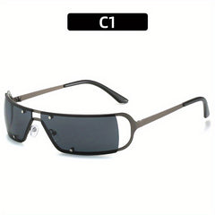 Y2K Futuristic Metal Hollow Sunglasses Rivet Decor UV400