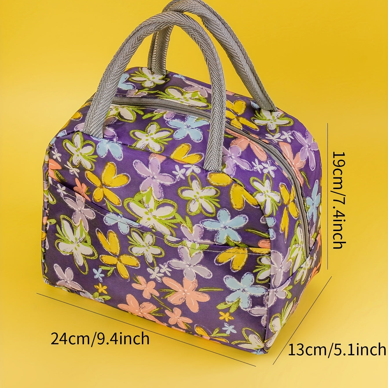 Purple Flower Bento Bag Ice Pack Waterproof Large Lunch Box Bag