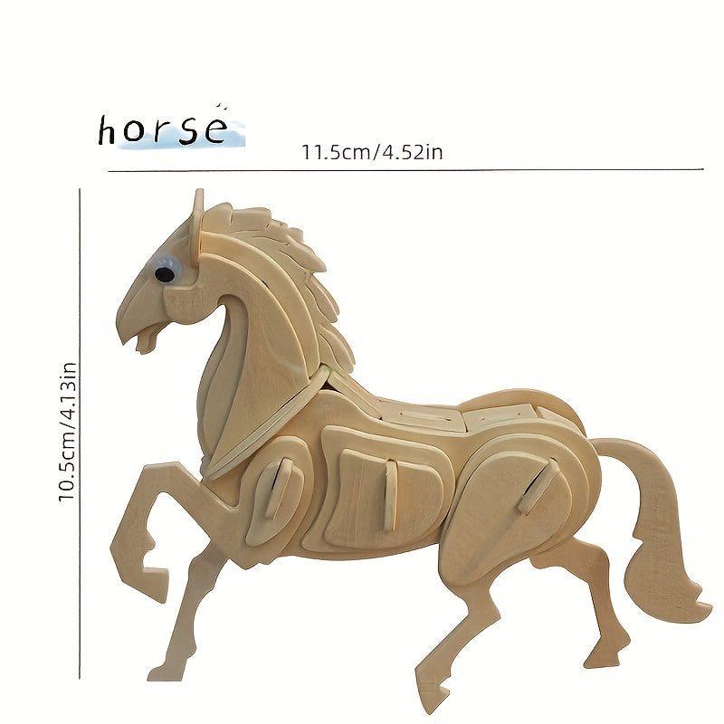 Wooden Dinosaur Rhinoceros Crocodile Horse Animal Puzzle DIY Model