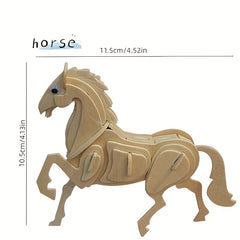 Wooden Dinosaur Rhinoceros Crocodile Horse Animal Puzzle DIY Model