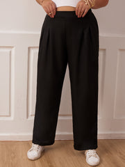  Wide Leg Workwear Pants Pleated Elastic Waist