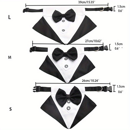 Formal Dog Tuxedo Bandana with Bow Tie for Weddings Graduations Dress Up