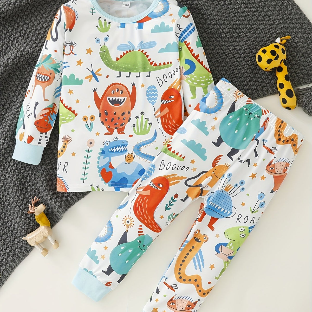 Boys Monster Pajamas Set Long Sleeves Cozy Homewear