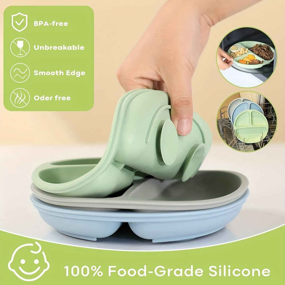 Baby Suction Plate With Self Feeding Spoon Fork BPA Infant Utensil Set