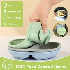 Baby Suction Plate With Self Feeding Spoon Fork BPA Infant Utensil Set
