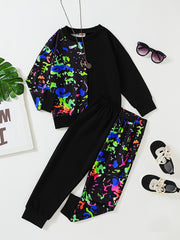Reflective Paint Pattern Boy's 2pcs Sweatshirt & Sweatpants Set