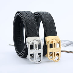 Men's Woven Leather Belt Hollow Buckle 3 1 5in
