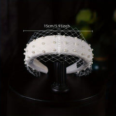 Wide Headband Mesh Inlaid Pearl Hair Accessory