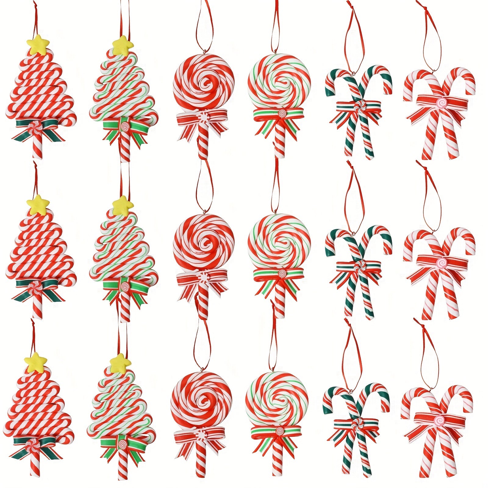 Christmas Lollipop Ornaments Set, Polymer Clay Candy Cane Hanging Decor