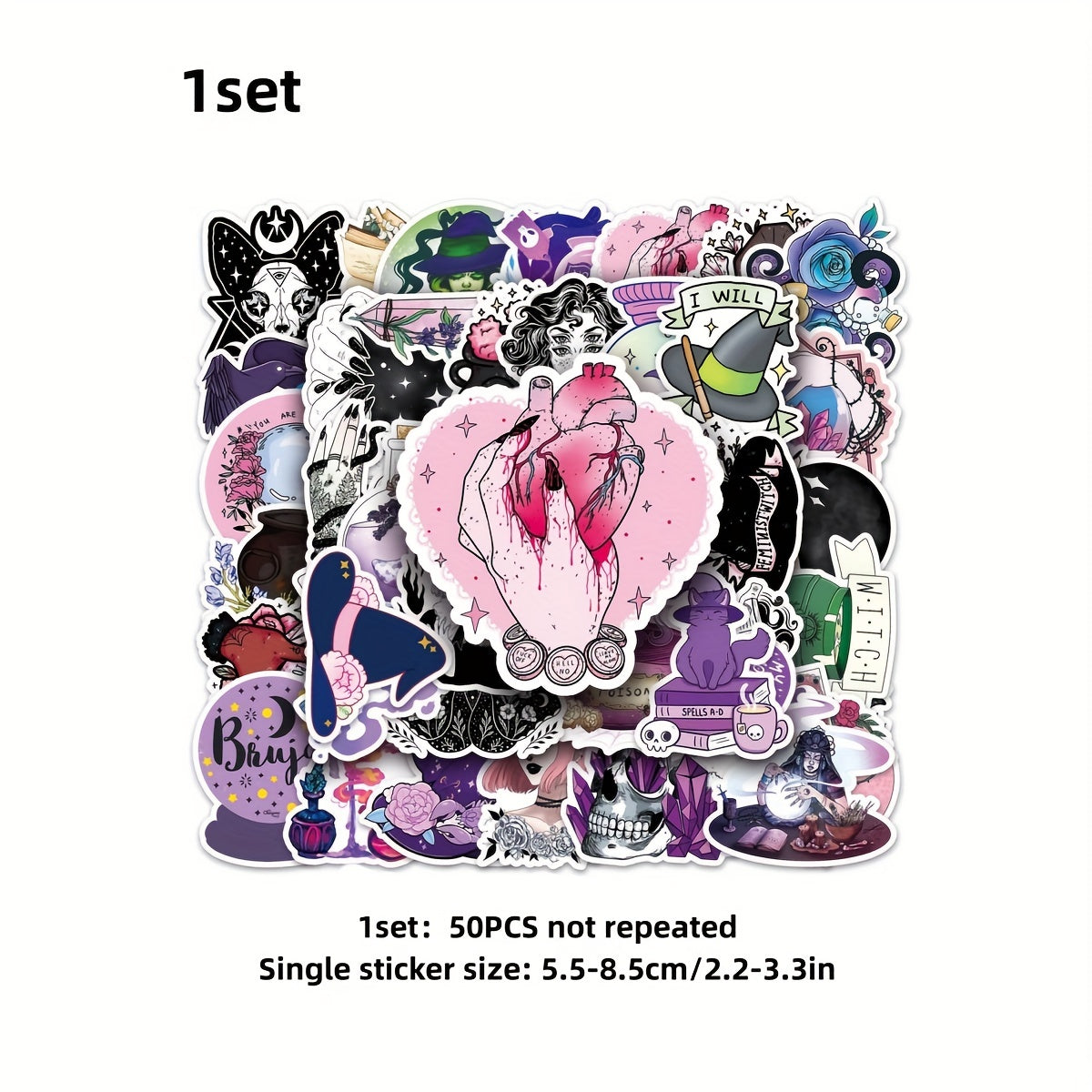 50pcs Magic Witch Graffiti Stickers for Water Cup Luggage Skateboard Car