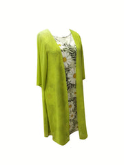 Women's Plus Floral Print Dress & Sheer Cardigan Set