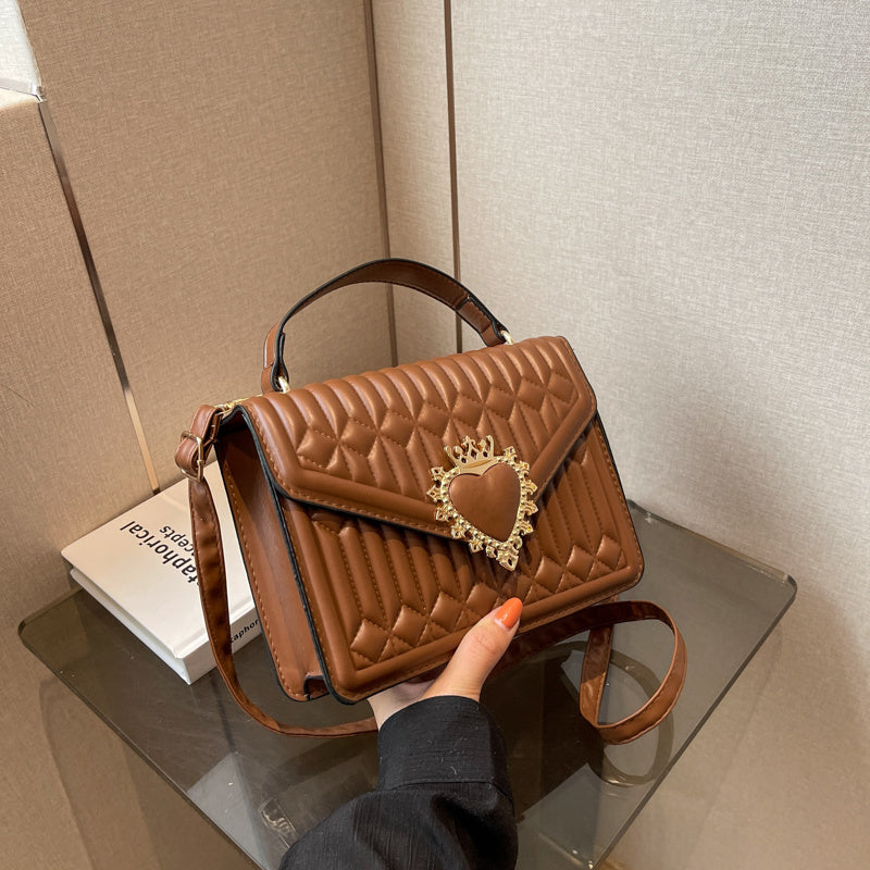 Y2K Heart Decor Quilted Crossbody Bag Small Top Handle Flap Purse