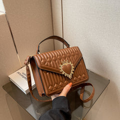 Y2K Heart Decor Quilted Crossbody Bag Small Top Handle Flap Purse