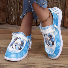 Christmas Snowman Print Low Top Sneakers Lightweight Casual Walking Shoes