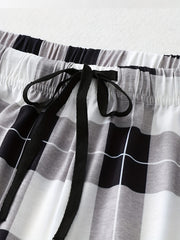  Plaid Print Drawstring Elastic Casual Pants