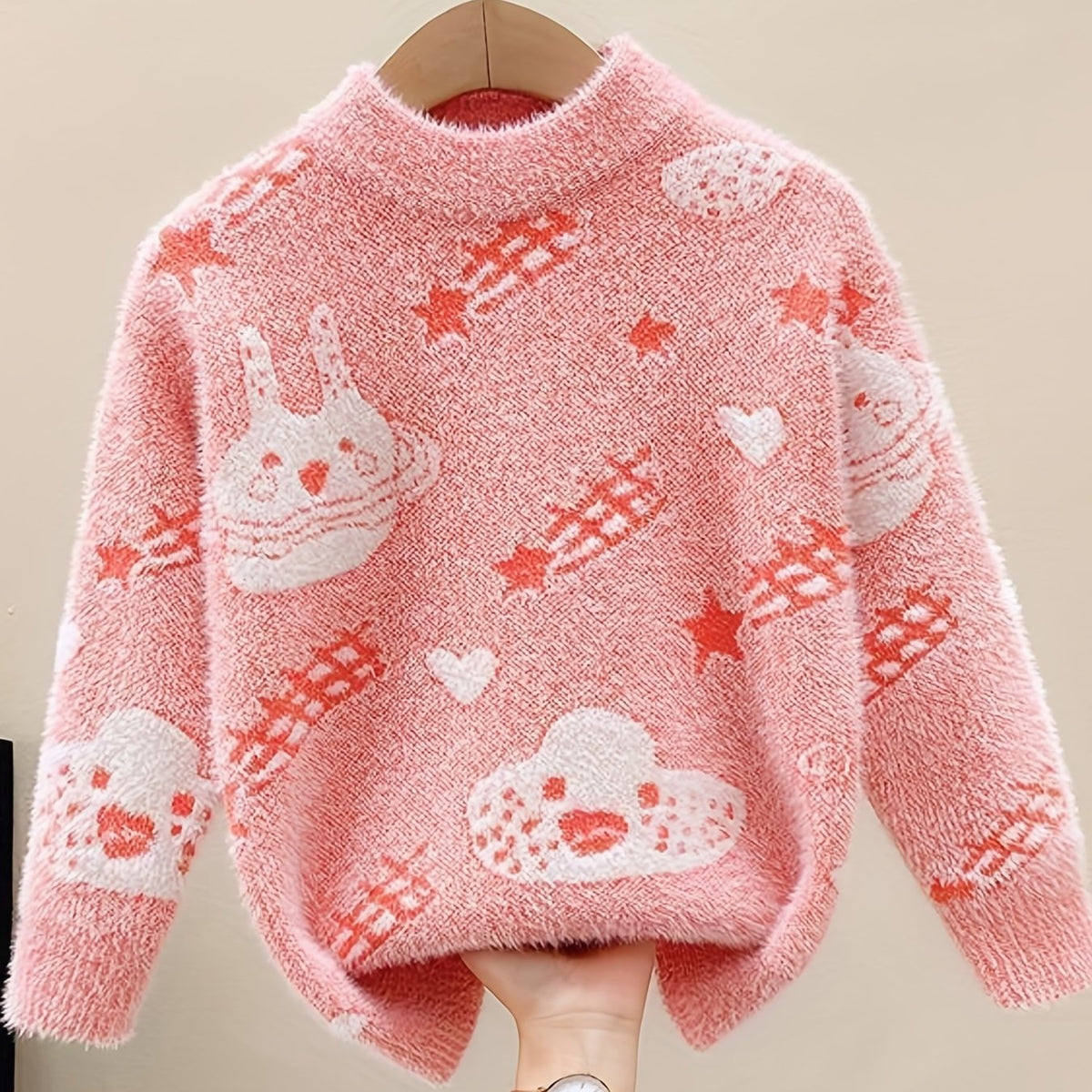 Kids Cartoon Jacquard Mink Cashmere Knit Sweater
