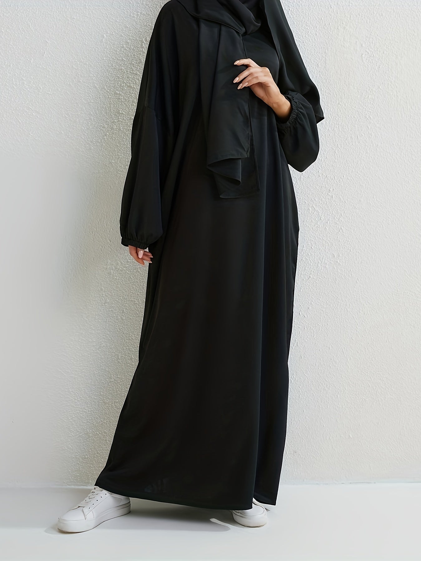  Casual Abaya Dress Women's Plus Solid Drop Shoulder Loose Fit Maxi Dre