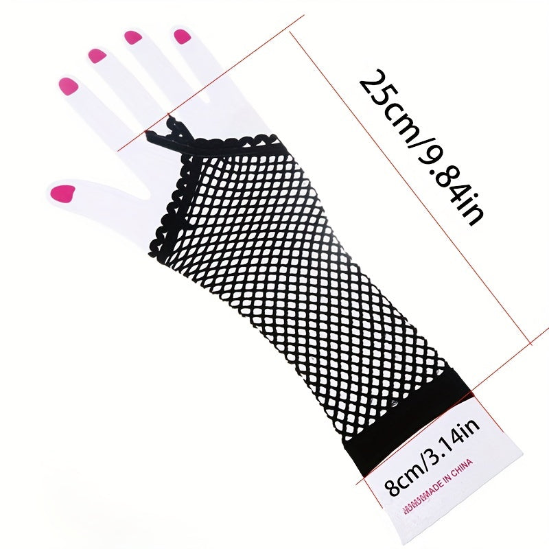 Fishnet Fingerless Gloves Hollow Elastic Sleeves Women