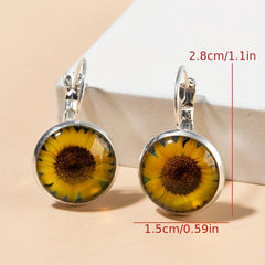 Vintage Time Gemstone Glass Earrings Sunflower Tree Butterfly