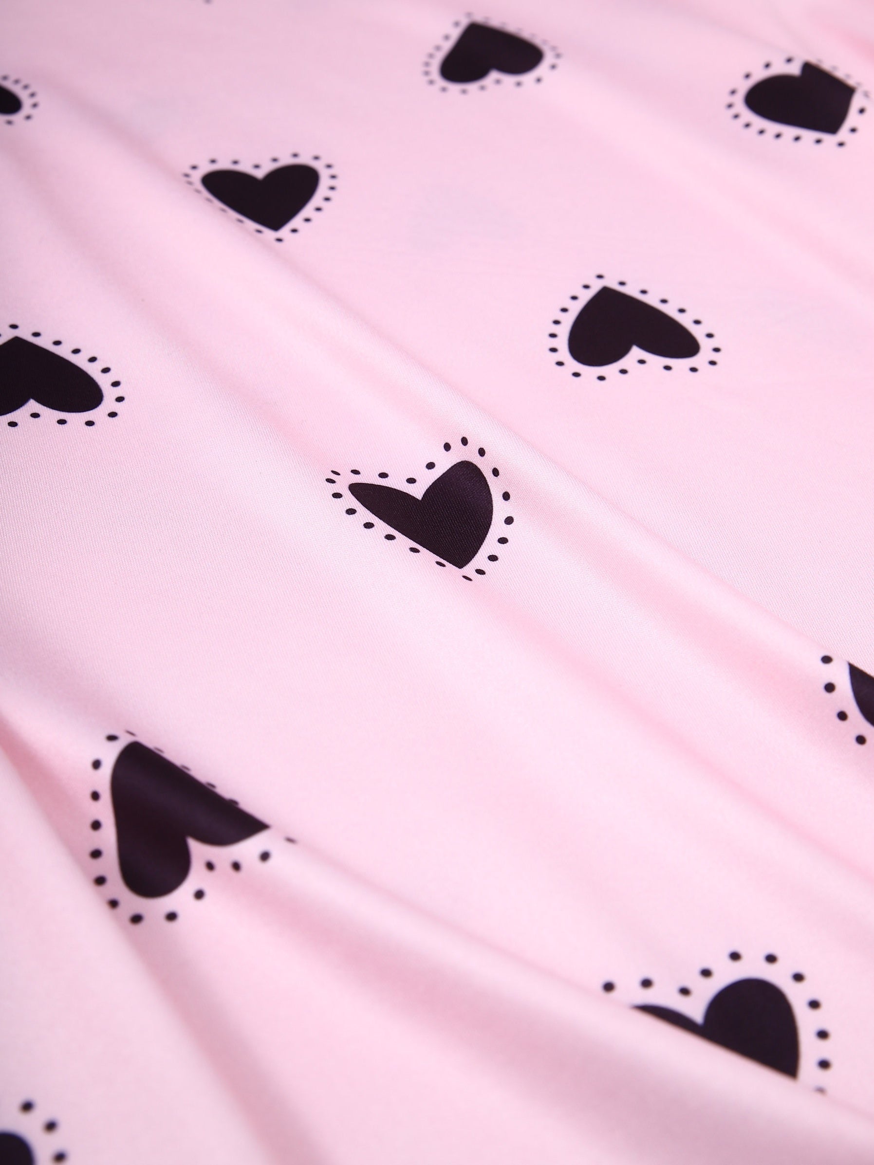 Heart Print Pajamas Set Short Sleeve Tee Top & Pants PJ Set