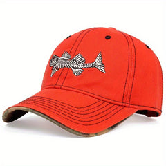 Unisex Fishbone Embroidery Baseball Cap Adjustable Sunshade Outdoor Sport