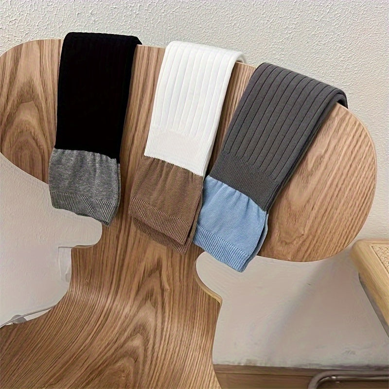 3 Pairs Colorblock Calf Socks All match Knee High Socks