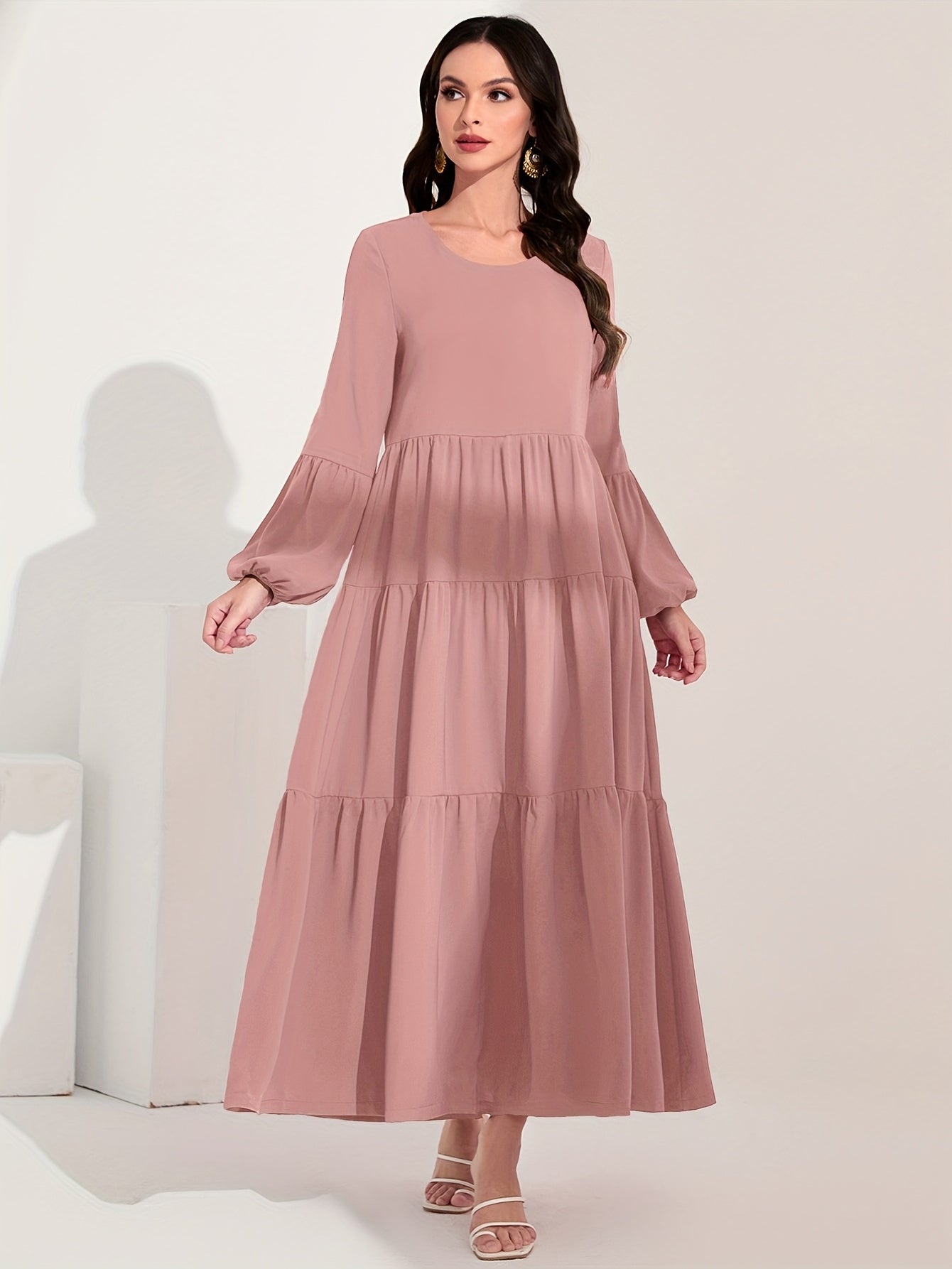 Ruched Lantern Sleeve Maxi Dress Women's Clothing